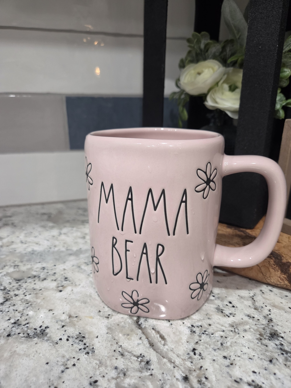 Rae Dunn Pink "MAMA BEAR" Ceramic Mug with Floral Accents